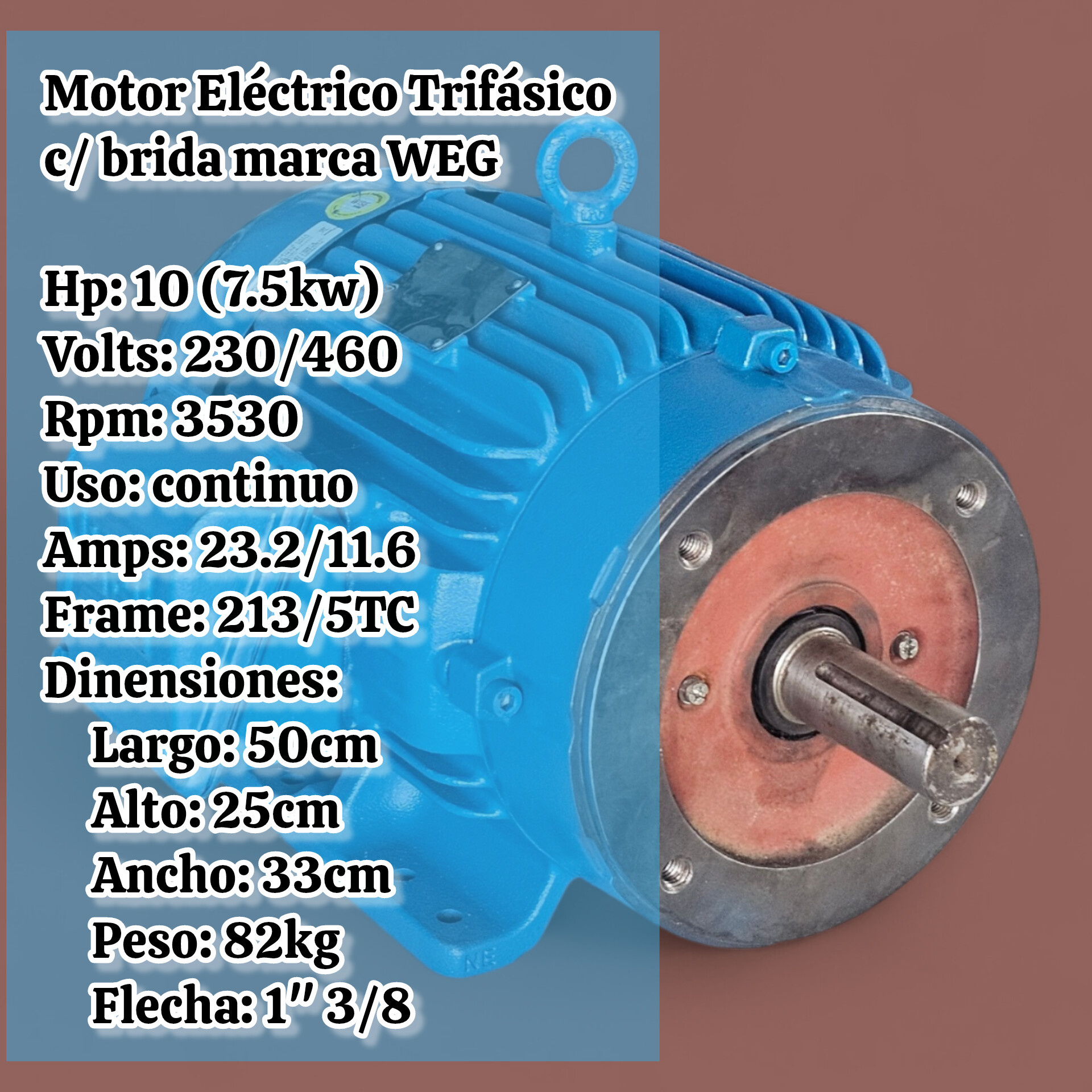 Motor Eléctrico 10hp Trifásico C/ Brida 3530rpm Marca Weg