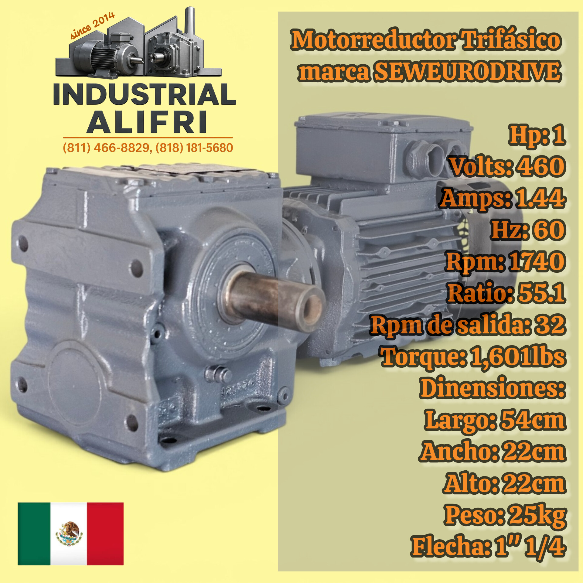 Motorreductor 1hp Trifásico Ratio: 55.1 marca SEWEURODRIVE