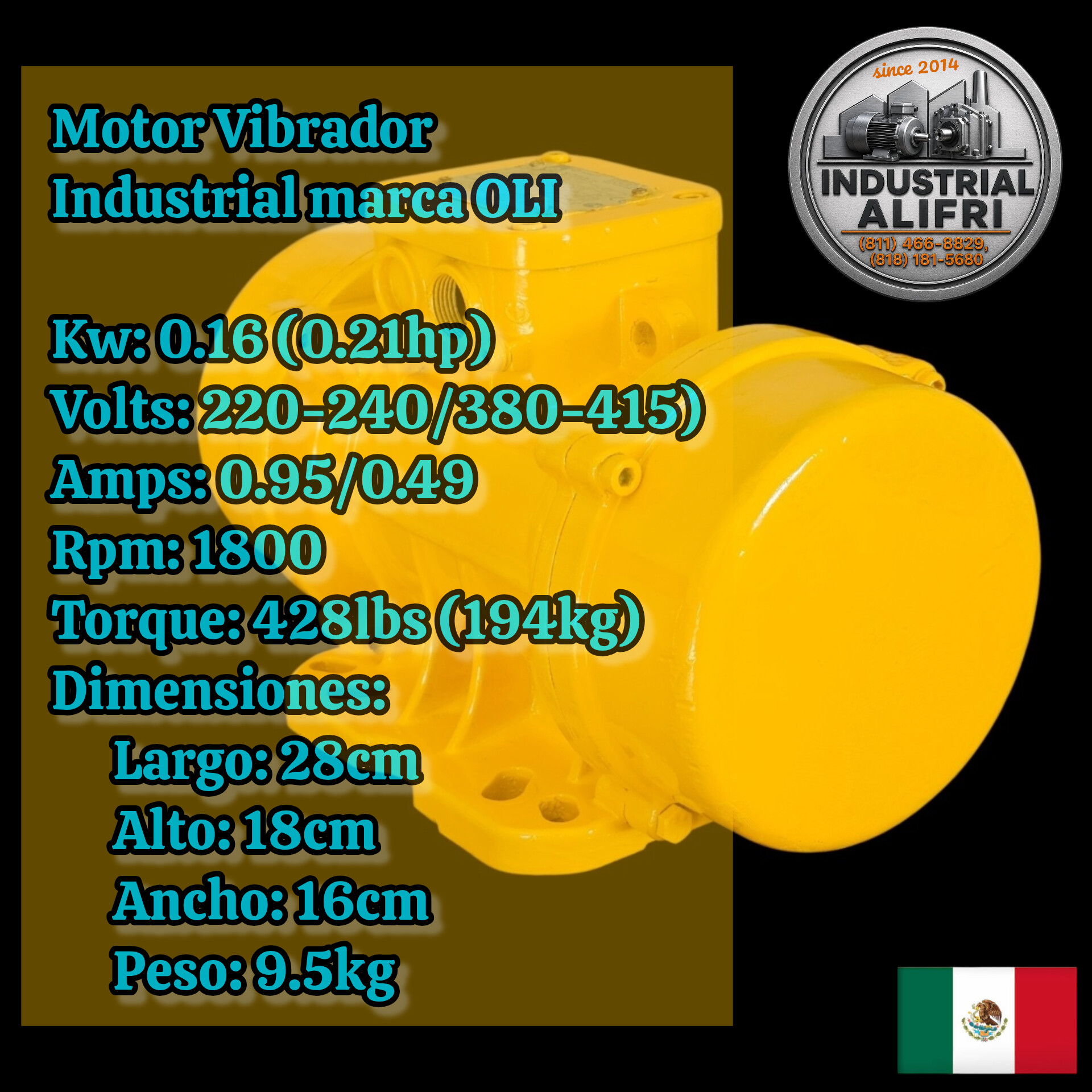 Motor Vibrador Industrial 0.16kw 1800rpm marca OLI