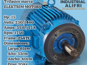 Motor Eléctrico 15hp Trifásico 1750rpm marca ELEKTRIM MOTORS