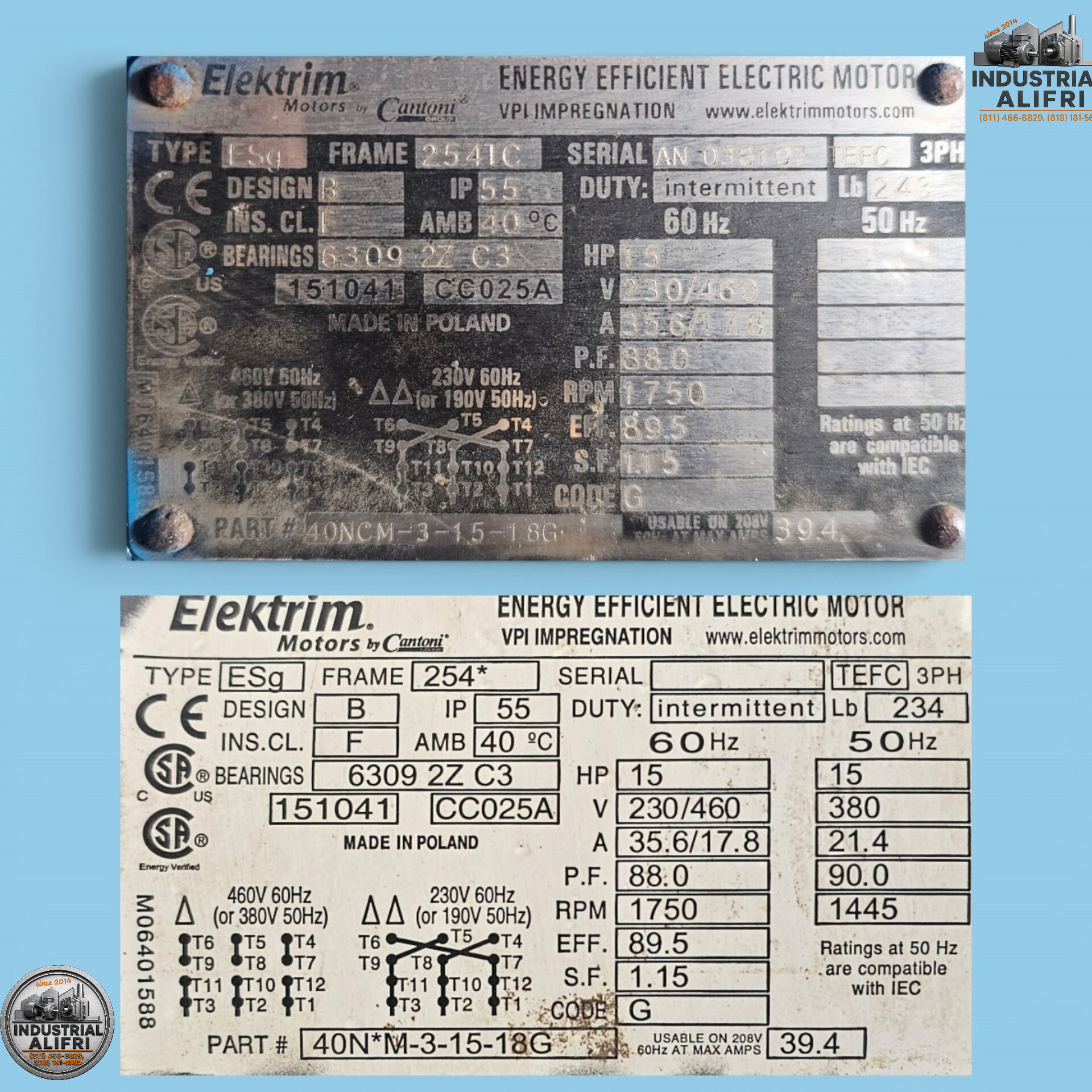 Motor Eléctrico 15hp Trifásico 1750rpm marca ELEKTRIM MOTORS - Image 6
