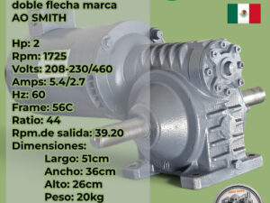 Motorreductor 2hp Trifásico Ratio: 44.1doble flecha marca AO SMITH