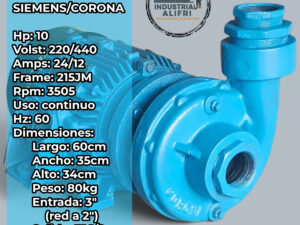 Bomba Centrifuga 10hp Trifásica 3"x3" marca SIEMENS/CORONA
