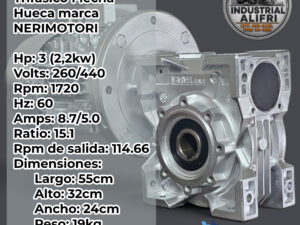 Motorreductor 3hp Trifásico ratio: 15.1 Flecha Hueca marca NERIMOTORI